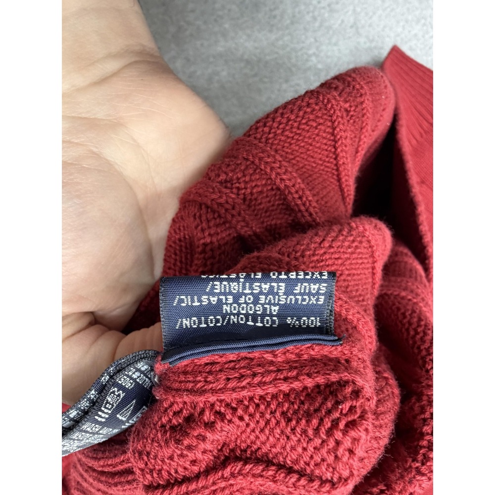 Tommy Hilfiger Sweater Mens Large Red Cable Knit Crewneck Crest Logo Pullover - Picture 6 of 7